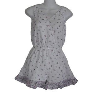 True Craft Romper XS white pink blue floral wrap v-neck shorts 100% Cotton